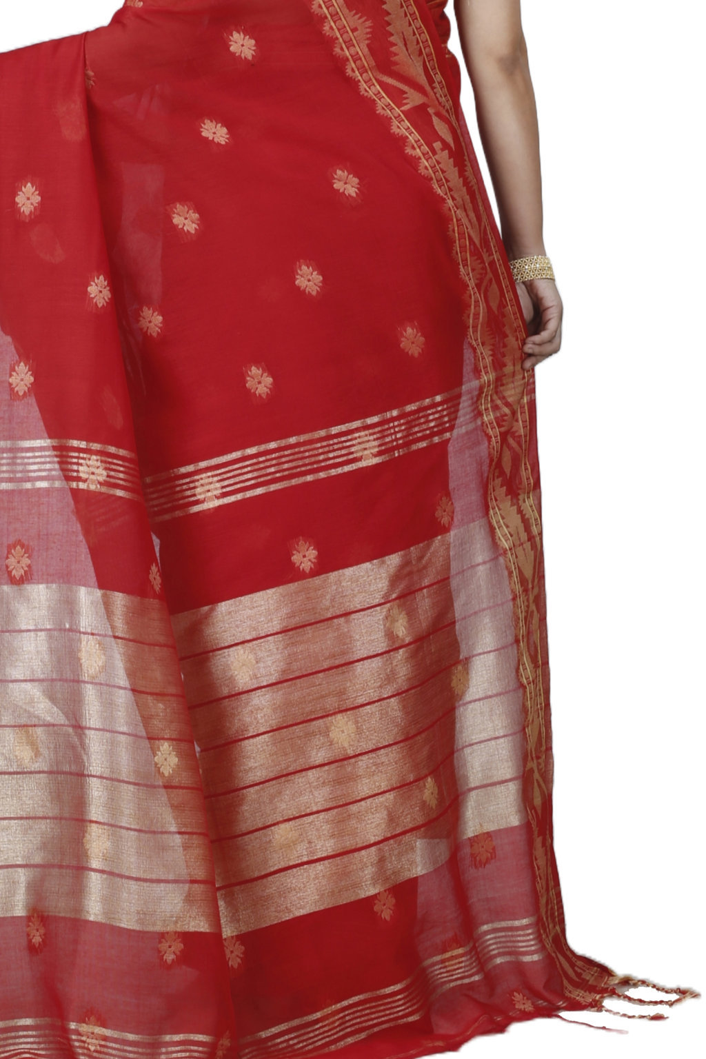 Red Pure Cotton Tuma Hand Loom Saree (1195)